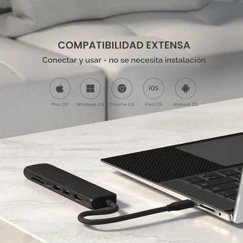 Vista 8 de Satechi Hub USB-C 7 en 1 con Ethernet, HDMI 4K/60Hz, negro Negro - Slim PLUS