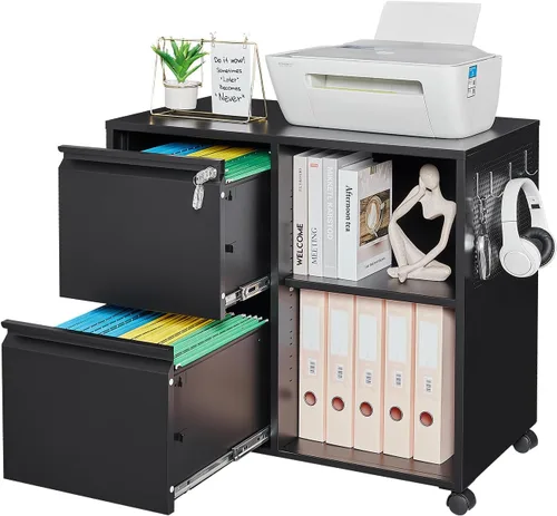 Vista 11 de Yizosh Archivador móvil de 3 cajones con cerradura, archivador negro debajo del escritorio, archivador con bloqueo de metal sobre ruedas