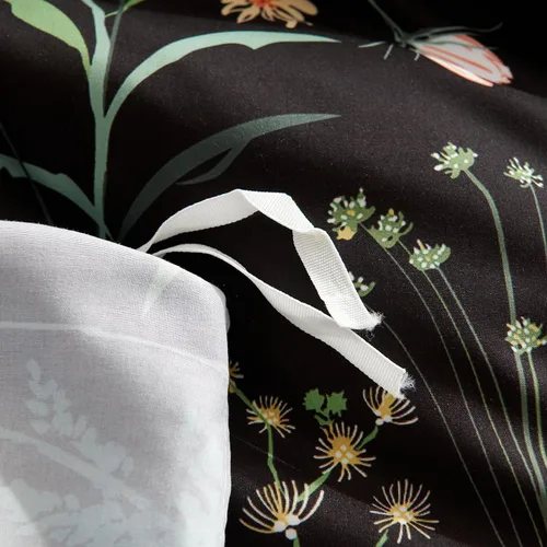 Vista 7 de Nayoroom Funda de edredón floral negra, tamaño Queen, funda de edredón de flores botánicas de primavera, 3 piezas, suave, ligera, juego de ropa