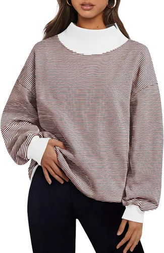 Vista 14 de Trendy Queen Sudaderas de cuello alto para mujer, de gran tamaño, trajes de Albaricoque