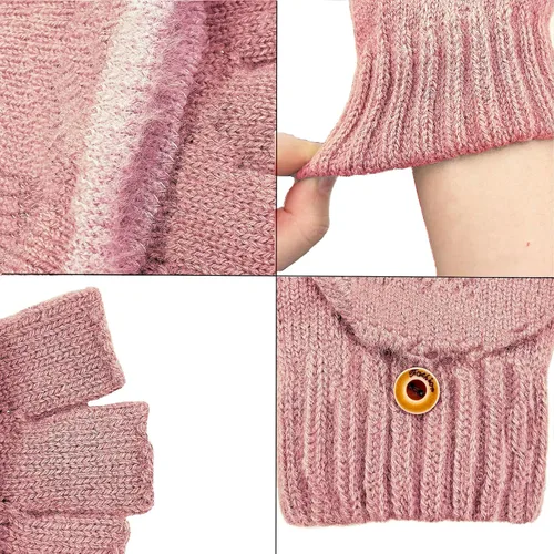 Vista 31 de Beurlike Guantes de invierno para mujer, de lana cálida, a prueba de viento, convertibles, sin dedos