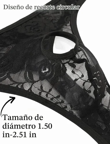 Vista 3 de Ropa interior de encaje para hombre, parte delantera abierta, ropa interior Negro