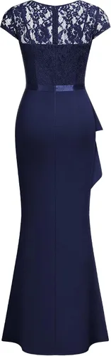 Vista 7 de MISSMAY Vestido largo formal de noche con cuello en V y encaje para mujer