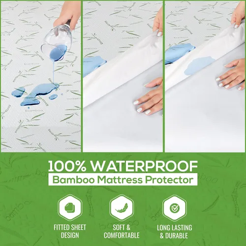 Vista 6 de Protector de colchón de viscosa de bambú de alta calidad, impermeable, sin vinilo, protector de colchón de tela de aire 3D, suave, transpirable, sin