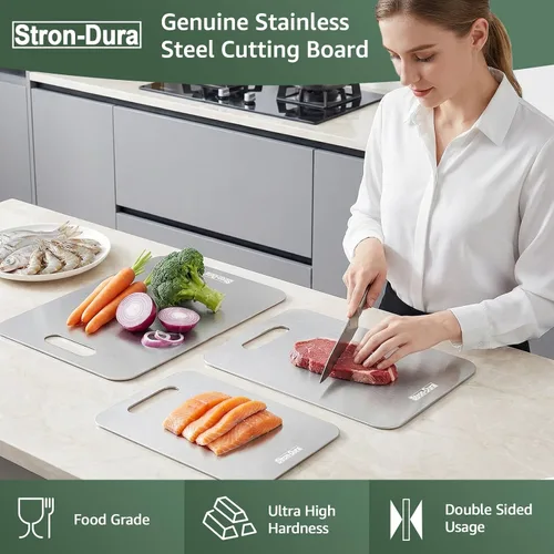 Vista 2 de Stron-Dura - Tabla de cortar de acero inoxidable 304 de grado alimenticio para cocina, para cortar carne, frutas, verduras, exteriores o interiores