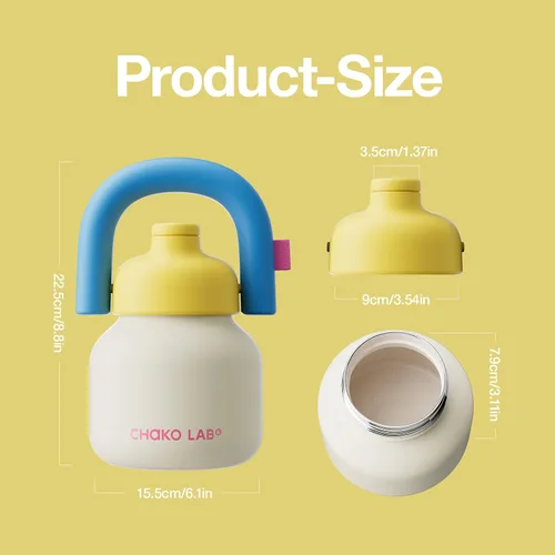Vista 6 de CHAKO LAB Botella de agua con popote y asa de transporte, forro de cerámica al vacío de boca ancha, reutilizable, a prueba de fugas y sin BPA, 33
