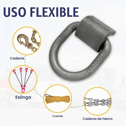 Vista 5 de Grandroad auto Paquete de 8 anillos en D forjados soldados, anclaje de amarre para remolque de 1/2 pulgada con MBS: 12,000 libras para remolque