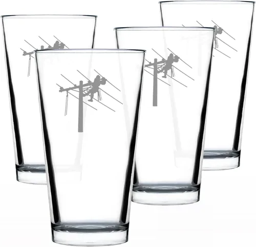 Vista 8 de Bevvee Lineman - Vaso de pinta para electricista, regalos para electricistas, vasos de 16 onzas Bevvee Electrician gift ideas for electricians