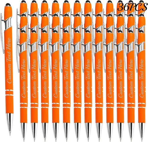 Vista 36 de Aolun Bolígrafo personalizado, bolígrafo grabado personalizado con lápiz capacitivo, 12 unidades, metal suave al tacto, introduce el nombre, Naranja