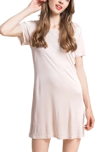 Vista 5 de Grenasasilk Camisón de seda de manga corta para mujer, camisón de seda de morera pura, cuello redondo, ropa de dormir Beige