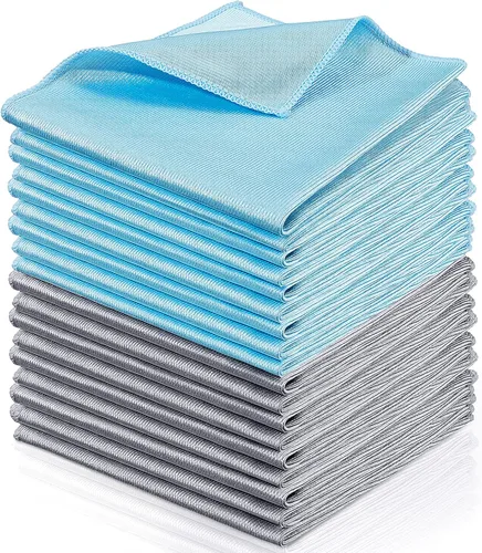 Vista 8 de Tatuo 18 paños de limpieza de vidrio de microfibra (16 x 16) paño de pulido, sin rayas, sin pelusas, limpia rápidamente ventanas, gafas, parabrisas