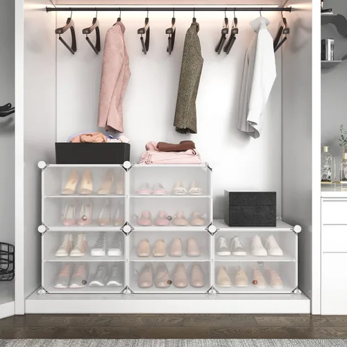 Vista 6 de ROJASOP Organizador de zapatos, organizador de zapatos portátil de 10 niveles con 2 ganchos, 20 pares de armarios de almacenamiento de zapatos