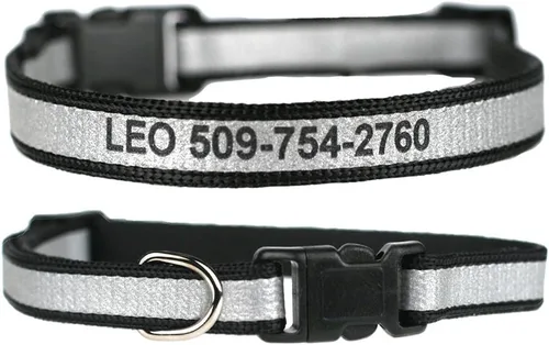 Vista 3 de GoTags Collares reflectantes extra pequeños para perros, grabado personalizado con nombre de mascota y número de teléfono, collar de perro ajustable