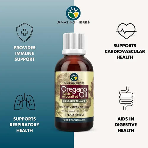 Vista 4 de Amazing Herbs Aceite esencial de orégano puro, aceite de orégeno 100% puro, mejora la salud cardiovascular y promueve la salud gastrointestinal