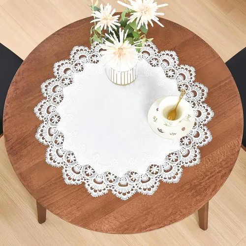 Vista 10 de Wolkemer Paquete de 2 manteles cuadrados pequeños de jacquard de encaje blanco elegante para decoración de mesa para el hogar, bufanda de tocador
