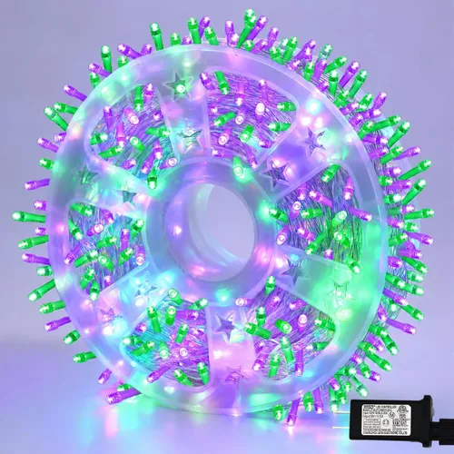 Vista 25 de Guirnalda de 1000 luces LED azules, luces de Navidad de 328 pies para exteriores, impermeables, con enchufe, alambre transparente, luces de árbol