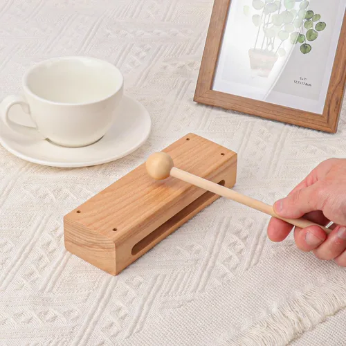 Vista 5 de Juego de 2 bloques de ritmo de madera maciza con mazo, instrumento musical de bloque de madera, bloques de ritmo de percusión, instrumentos