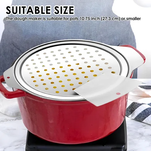 Vista 6 de Spaetzle Maker - Tapa con raspador alemán Spaetzle Dumpling Egg Noodle Maker Tapa de acero inoxidable Spider Colador Skimmer