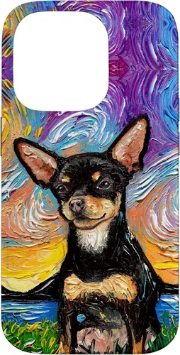 Vista 17 de Negro y bronceado liso Chihuahua Starry Night Dog ilustraciones caso para iPhone 17