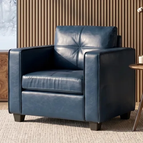 Vista 14 de TYBOATLE - Silla Accent cómoda de cuero sintético negro para sala de estar, silla de lectura extragrande con botones decorativos, estilo moderno