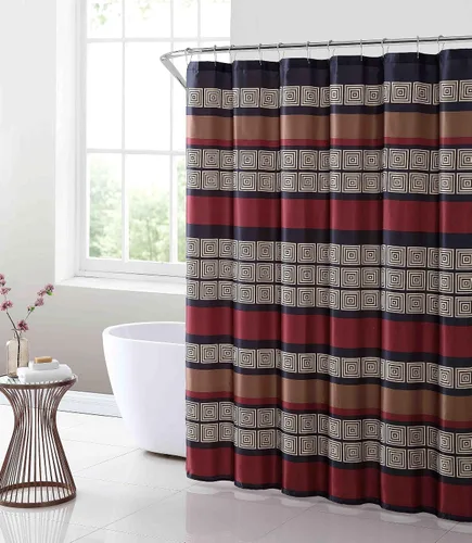 Vista 4 de Cortinas de ducha de tela para baño (seda sintética negra con círculos cortados con láser)
