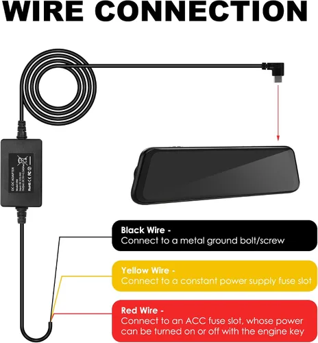 Vista 4 de Pelsee Kit de cable rígido para cámara de salpicadero, kit completo de cable duro tipo C, fusible de cable de 12V-24V a 5V para cámara de tablero