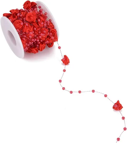 Vista 8 de 32.8 ft/roll 0.118 in Rose Artificial Pearl Wire Beads Garland String Decoración de la boda, cuentas de cristal de imitación (rojo)