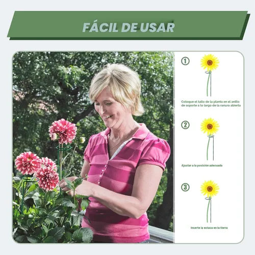 Vista 4 de Joyhalo Paquete de 12 estacas para plantas, estacas de soporte para plantas de 16 pulgadas, soporte de palos para plantas con 24 lazos giratorios