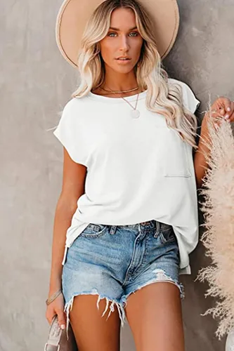 Vista 25 de CNFUFEN Camisetas de manga corta/larga para mujer, a la moda, casual, de verano, ligeras, sólidas, de moda