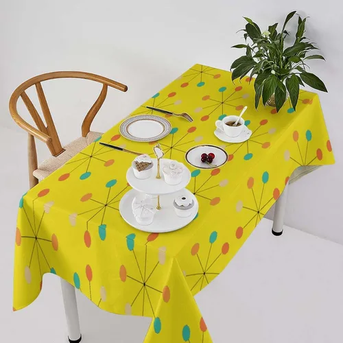 Vista 54 de Mantel retro moderno de mediados de siglo, diseño de colores retro de los años 50, resistente al agua, mantel lavable para cocina, comedor, fiesta