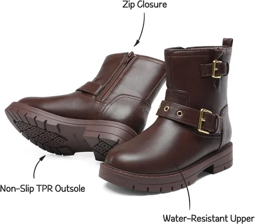 Vista 3 de DREAM PAIRS Botines impermeables con cremallera lateral para niñas pequeñas y grandes