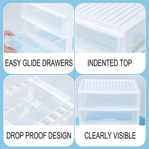 Vista 5 de BYCY Almacenamiento apilable de plástico con 3 cajones, organizador de maquillaje de baño blanco con cajones anchos transparentes, organizador
