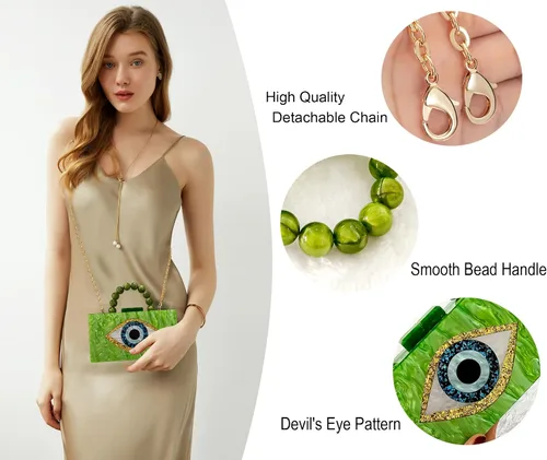 Vista 2 de Evil Eye Clutch Purse Acrylic Clutch Marble Evening Handbag for Women with Pearl Handle