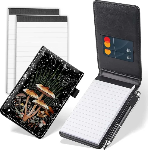 Vista 14 de Juego de 4 mini bloc de notas de bolsillo, diseño de corazón de dinosaurio, funda de piel sintética, soporte para notas con 2 ranuras para tarjetas