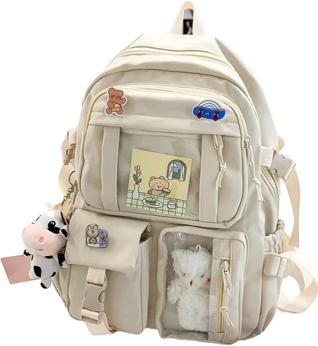 Vista 6 de NCDUANSAN Mochila Kawaii con pin Kawaii y accesorios mochila linda mochila estética linda mochila Kawaii para la escuela (negro)