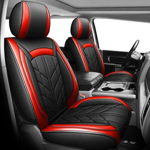 Vista 12 de 5 fundas de asiento de camión para Dodge Ram con banco plano 1500/2500/3500 2009-2023, juego completo de protectores de asiento de cuero Negro