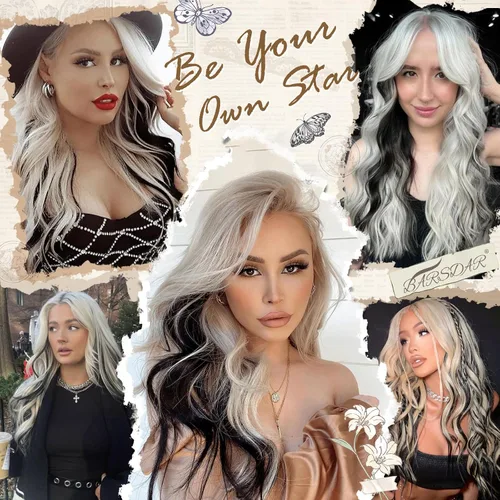 Vista 4 de BARSDAR Extensiones de cabello negro con clip, extensiones de cabello con clip de color para mujer, 22 pulgadas, 12 piezas, extensiones sintéticas