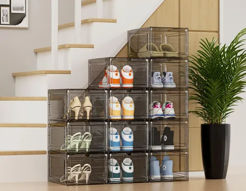 Vista 2 de HOMIDEC Almacenamiento de zapatos, paquete de 6 organizadores de zapatos de plástico duro, cajas de zapatos de plástico transparente apilables