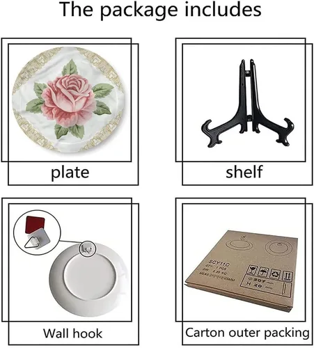 Vista 6 de Placa de exhibición de cerámica, placa decorativa colgante de cerámica floral, placa de cerámica personalizada para el hogar de encaje rosa recién