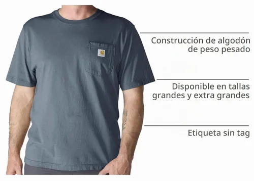 Vista 4 de Carhartt Camiseta con bolsillo Iconic K87 para hombre Piedra azul