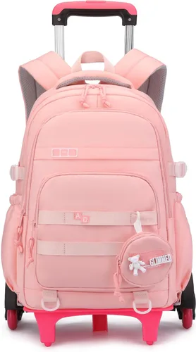 Vista 10 de Mochila con ruedas para niñas, mochila con ruedas para niños, mochila escolar con ruedas 2 ruedas - negro