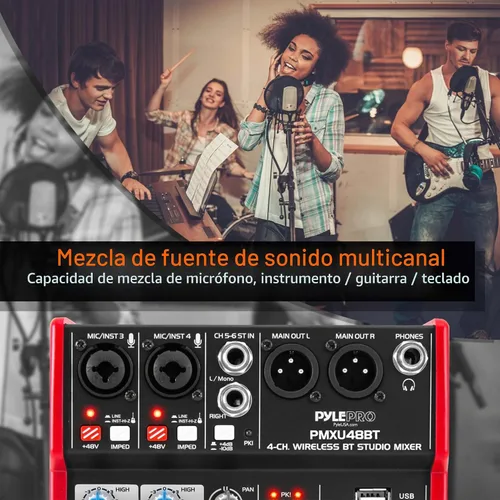 Vista 7 de Mezclador de sonido de audio de estudio Pyle - Consola de mezcla digital portátil profesional compatible con Bluetooth de 4 canales con interfaz USB