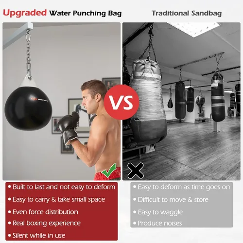 Vista 7 de Goplus Bolsa de Agua Aqua, Bolsa de Boxeo Pesada de 180 Libras de 21 Pulgadas / 110 Libras de 18 Pulgadas con Cadena Metálica Ajustable, Manguera