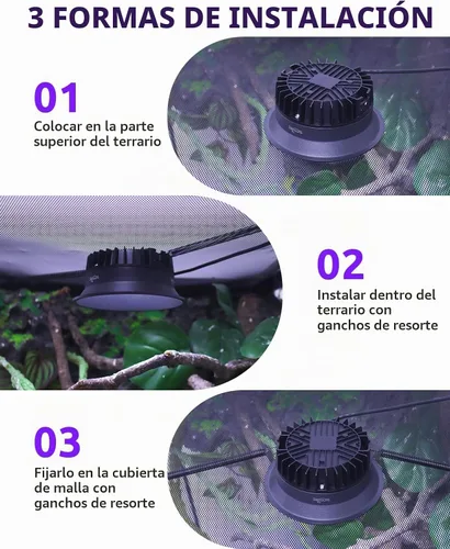 Vista 5 de Luz UVA UVB para reptiles, lámpara LED de reptiles con temporizador y Negro