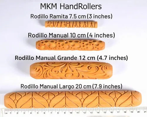 Vista 4 de MKM Pottery Tools Rodillos de mano grandes de madera para arcilla (BHR-01 Diagonal Basketweave)