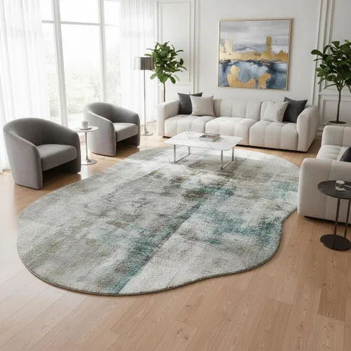 Vista 29 de Alfombra moderna con forma abstracta beige para sala de estar, dormitorio, comedor, contemporánea, lavable, de 2 x 3 pulgadas, decoración