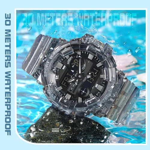 Vista 2 de Reloj para hombre, reloj analógico digital para hombre, relojes deportivos para hombre, color blanco transparente, diseño único, LED, táctico