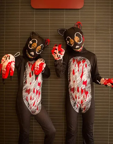 Vista 4 de Disfraz de gato de dibujos animados para adultos y niños disfraz de Halloween para cosplay para niñosniña