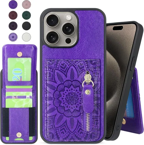 Vista 7 de Harryshell Funda compatible con iPhone 15 Pro Max con ranuras para tarjetas [con capacidad para hasta 6 tarjetas] Función de atril, bolsillo