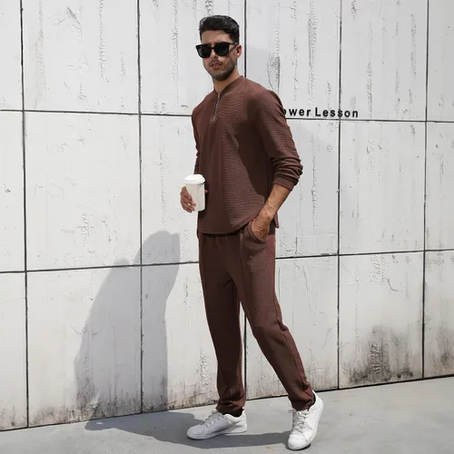 Vista 70 de FZNHQL Conjunto deportivo de moda para hombre, 2 piezas, casual, atlético, para correr, manga corta/larga, conjunto para hombre
